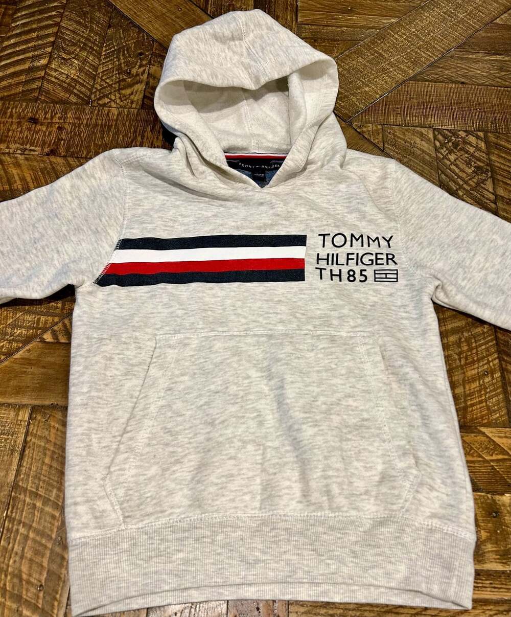 Tommy Hilfiger TH85 Hoodie Size 8/10 Gray Graphic Pullover Sweatshirt